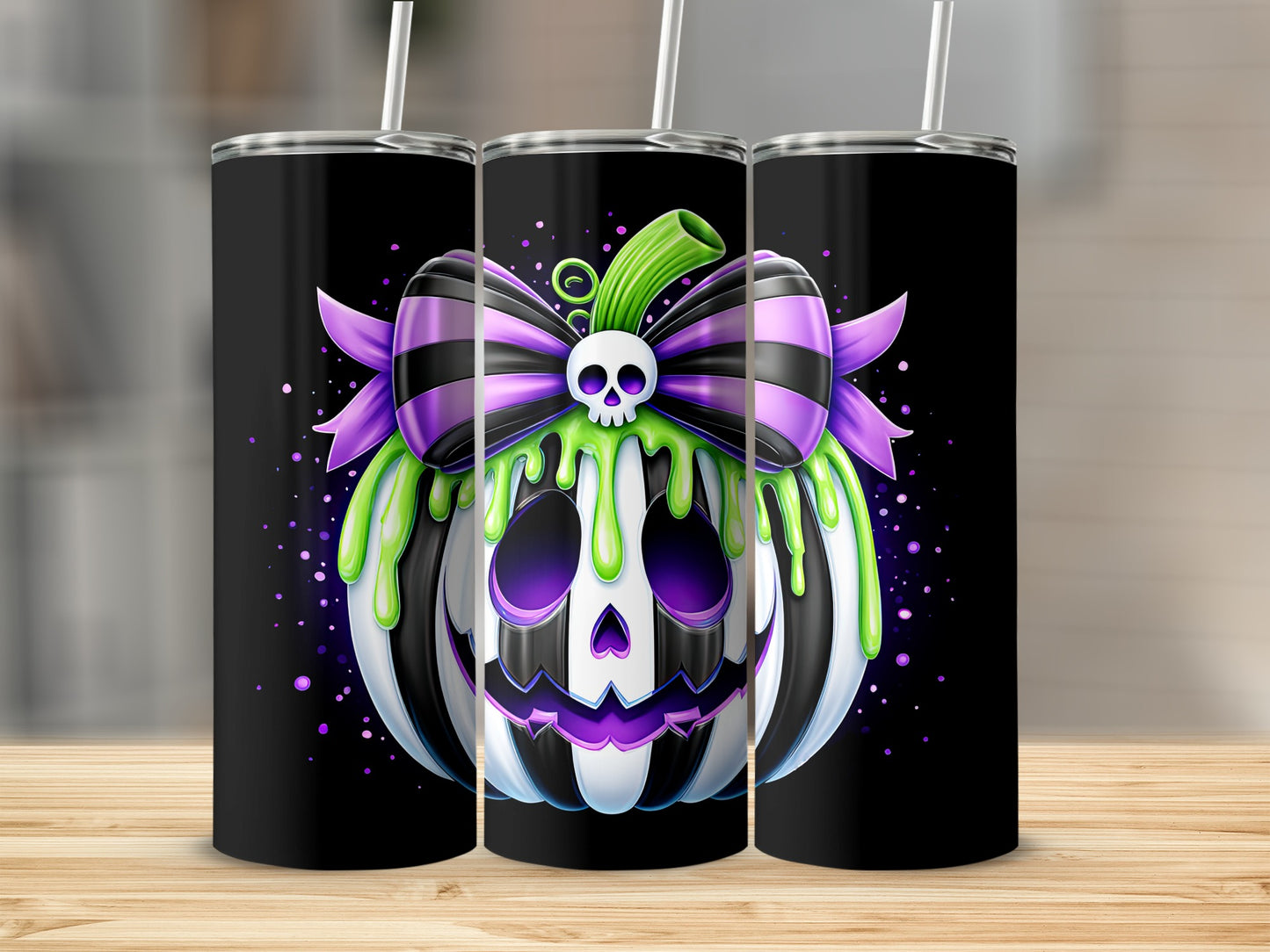 Halloween Skull Pumpkin Tumbler with Green Drips