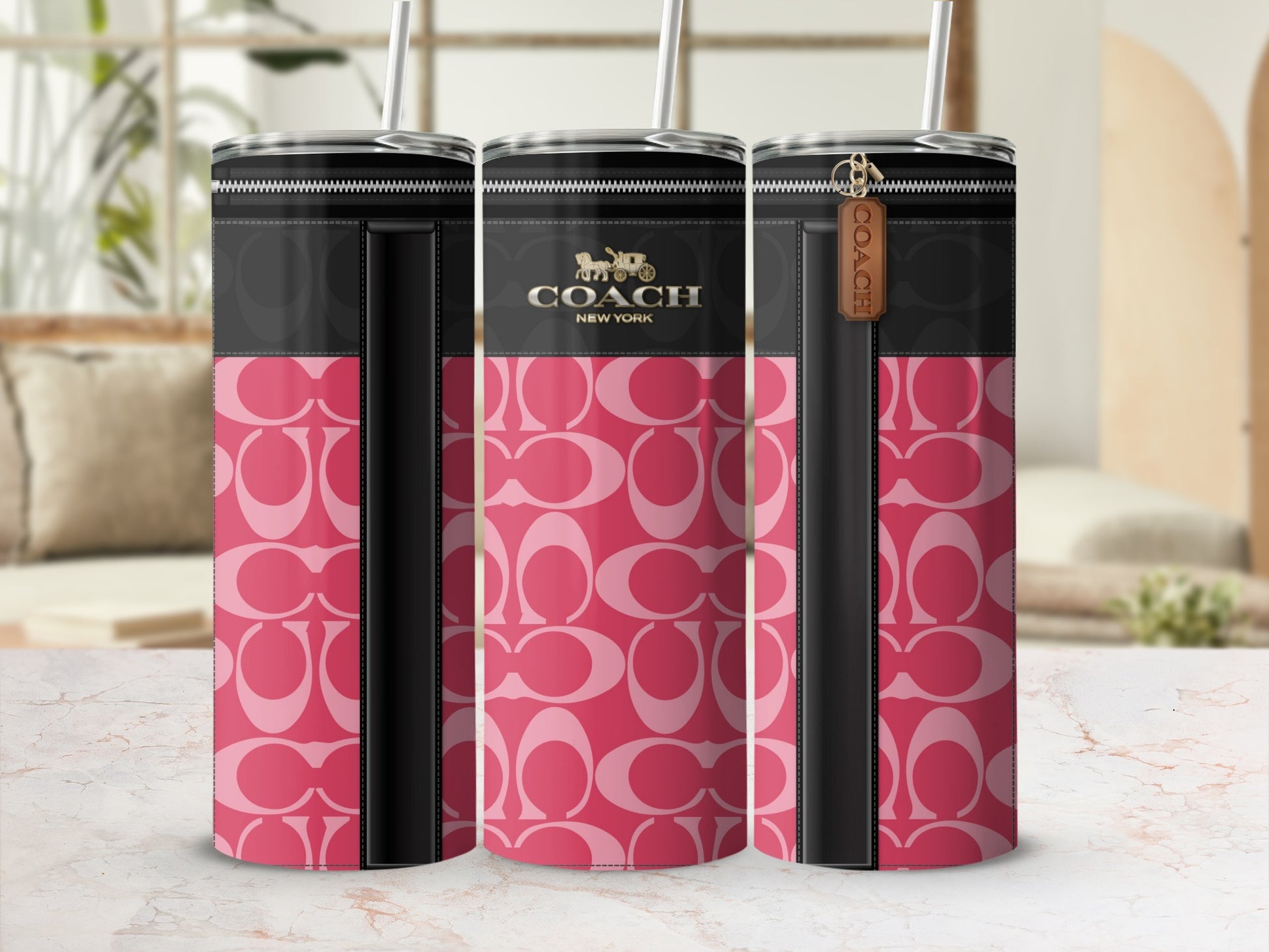 Coach New York Pink and Black Tumbler Cup