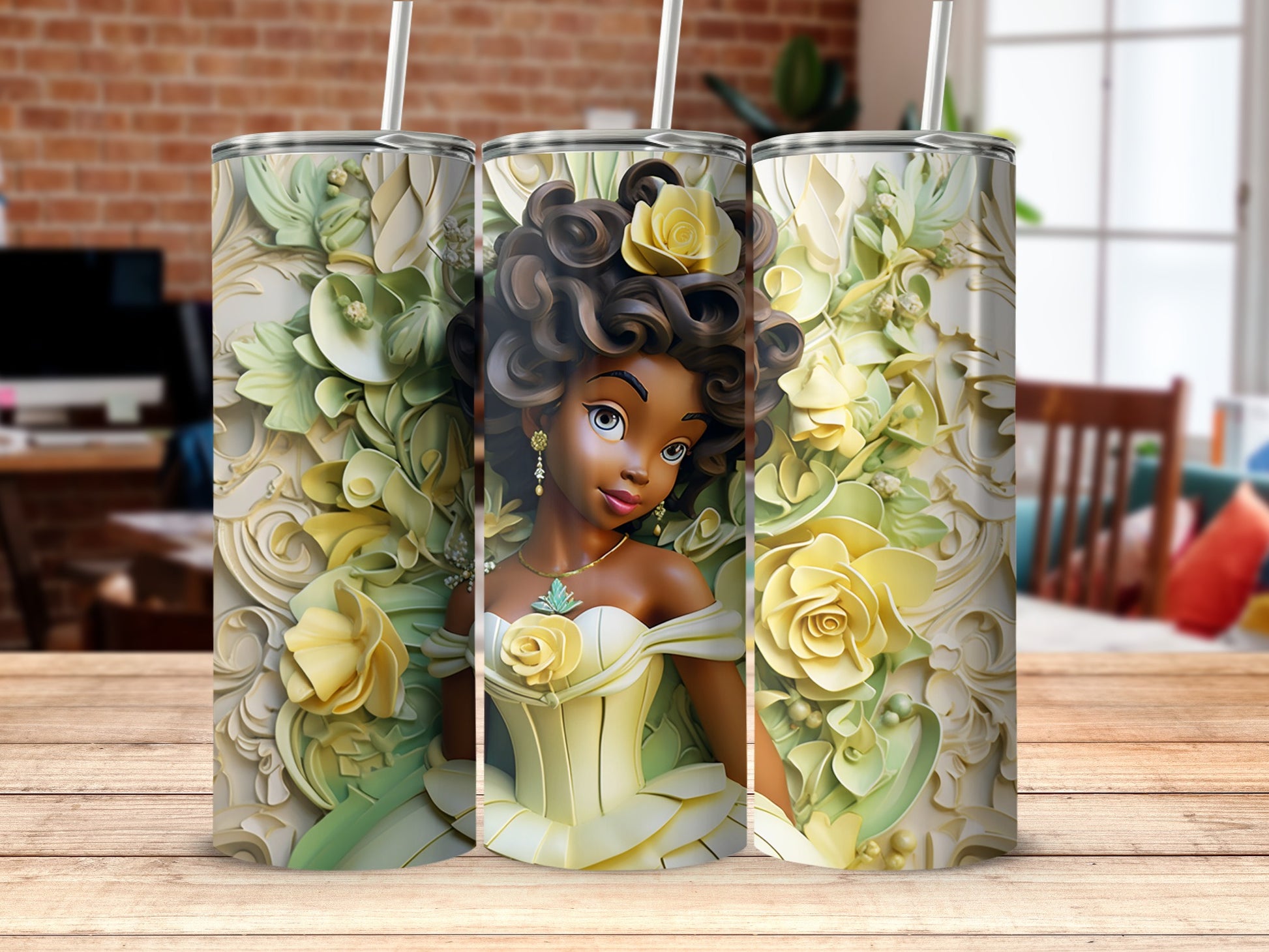 Princess Tumbler with Floral Background Design