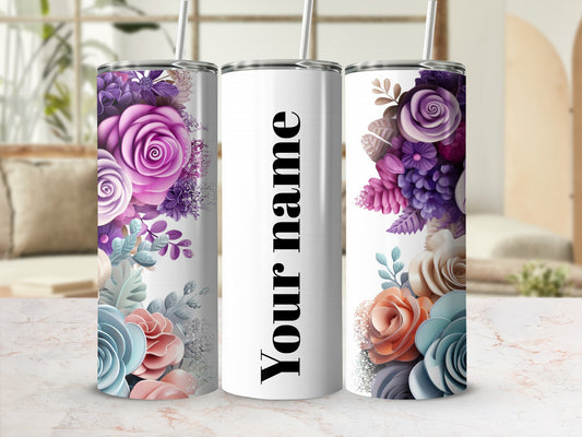 Personalized Floral Designed Insulated Tumbler Cup