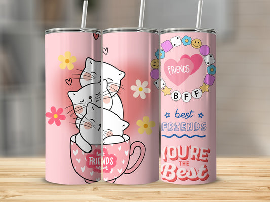 Cute Best Friends Forever Pink Cat Tumbler Set