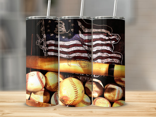 Baseball and American Flag Themed Tumbler