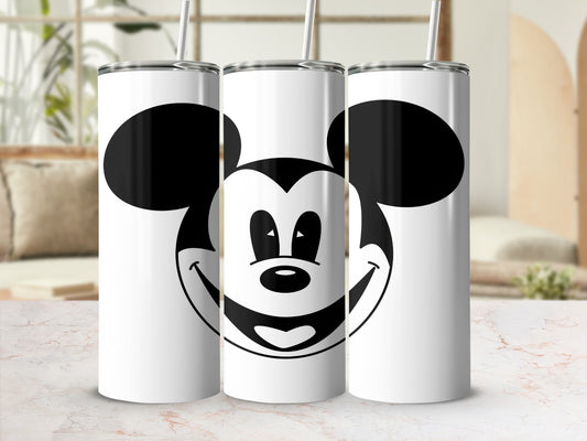 Three white tumblers with a Mickey Mouse face design.