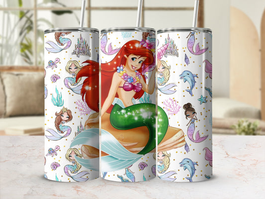 Mermaid Theme Insulated Tumbler with Straw Durable Flask