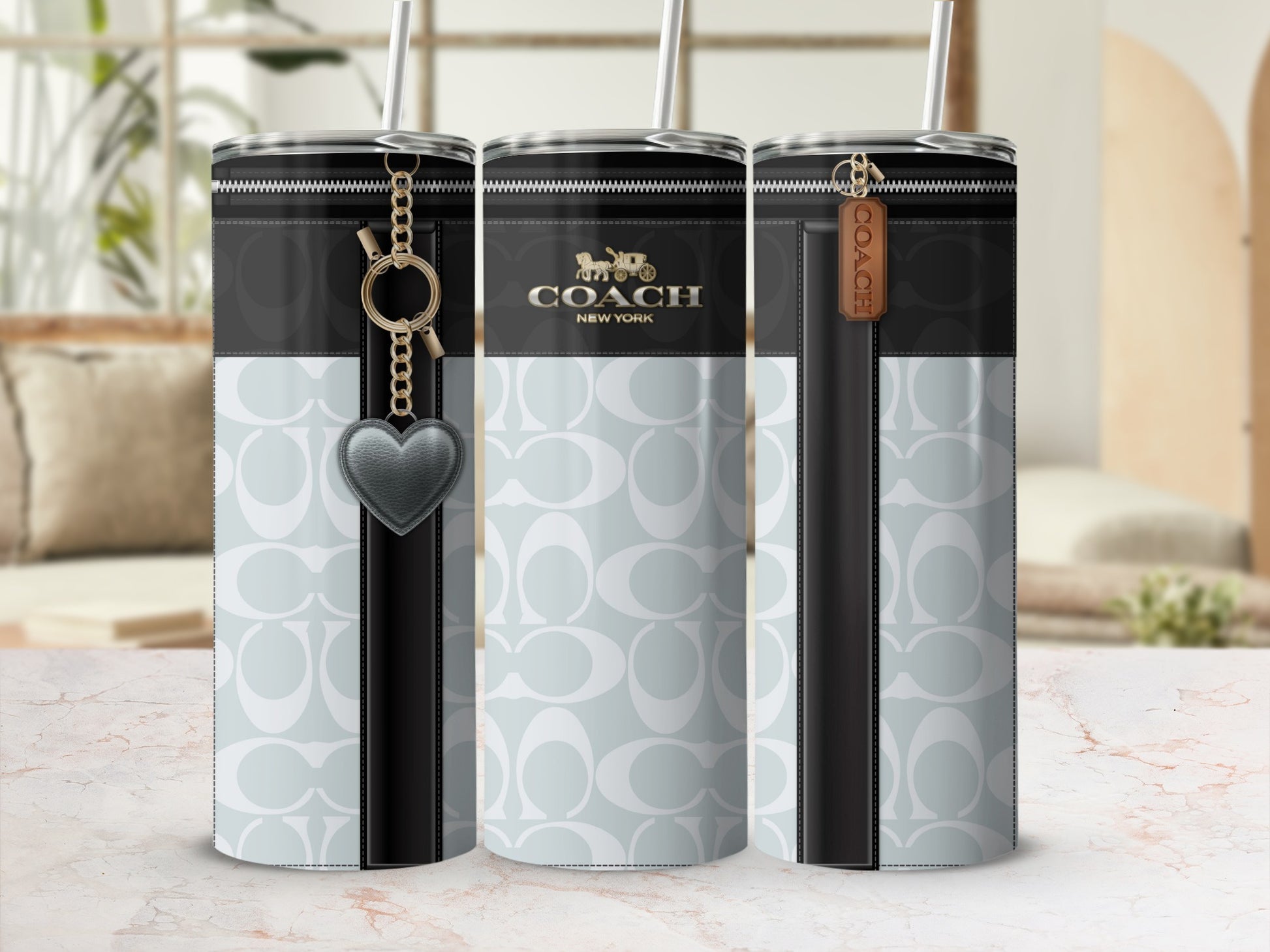 Coach New York Patterned Metal Water Bottle