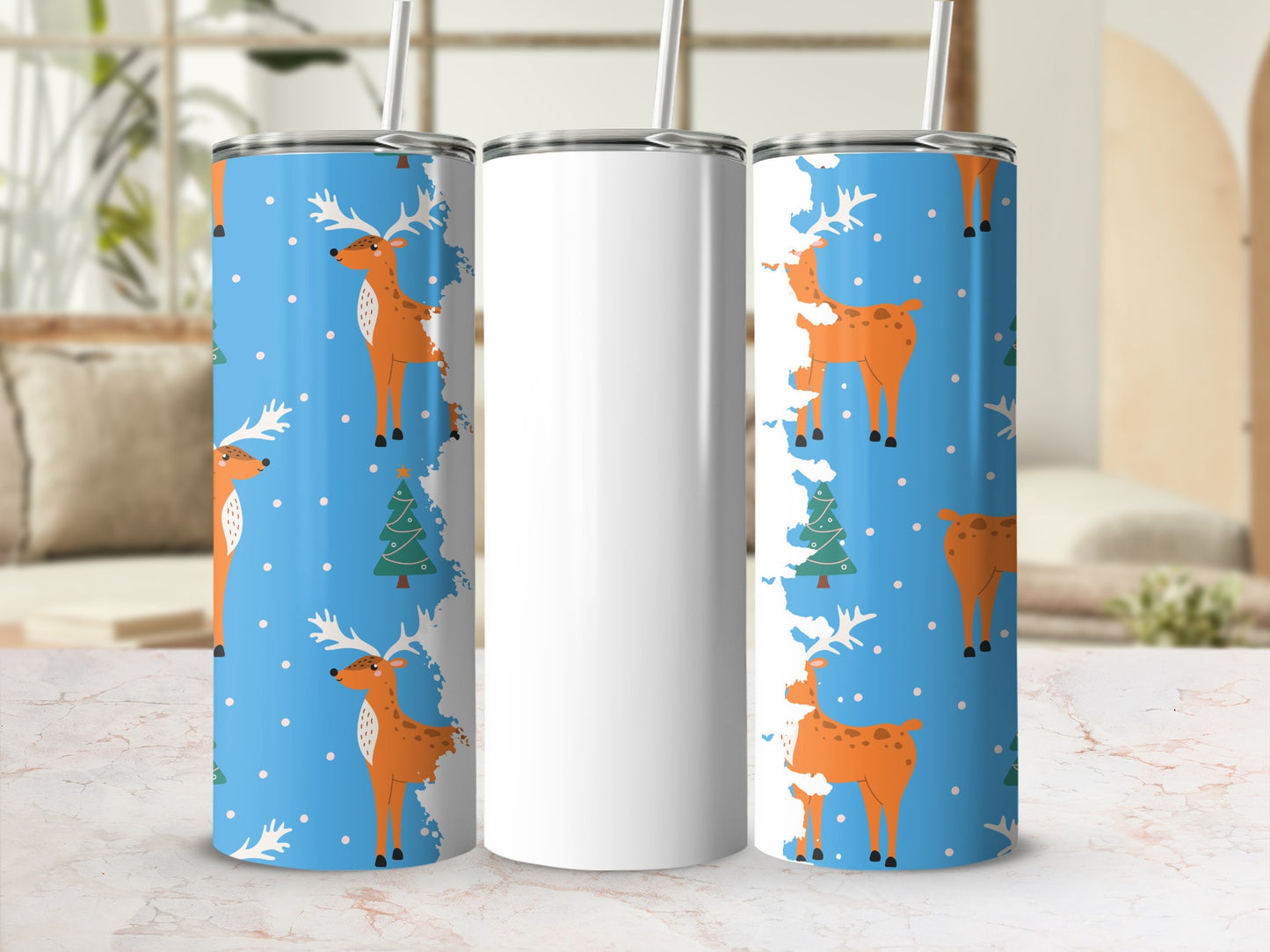 Blue Reindeer and Christmas Tree Tumbler