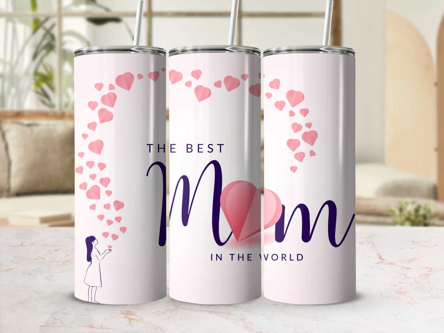 The Best Mom in the World Heart Design Tumbler