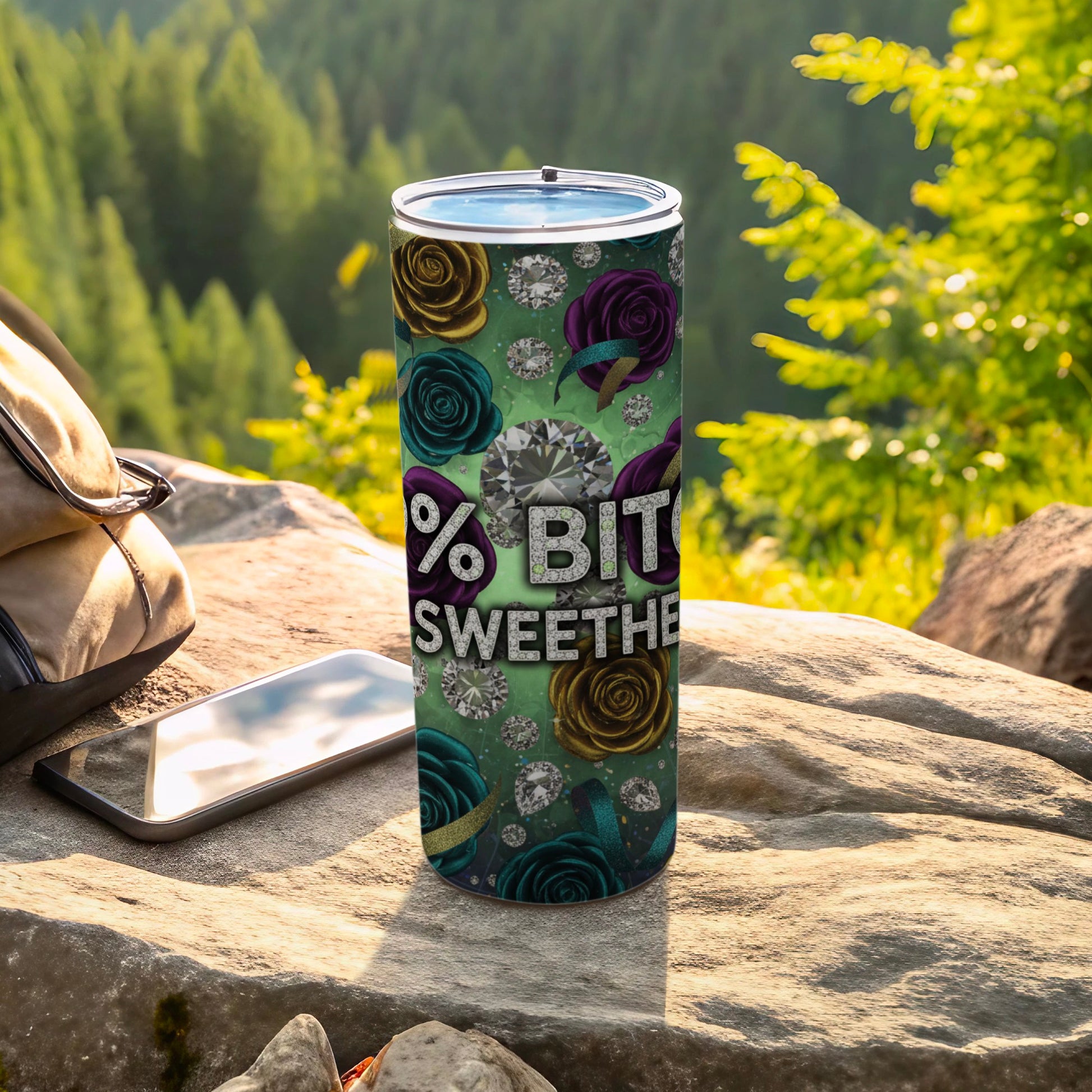 % Bitch Sweetheart Floral Roses and Diamonds Tumbler