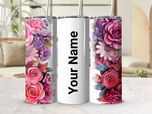 Personalized Floral Design Tumbler with Custom Name Option
