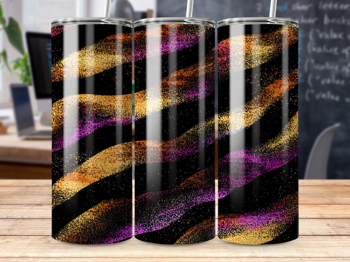 Glittery Black Gold and Purple Striped Tumbler Product