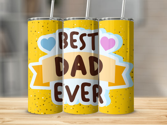 Best Dad Ever Yellow Tumblers with Stars and Hearts