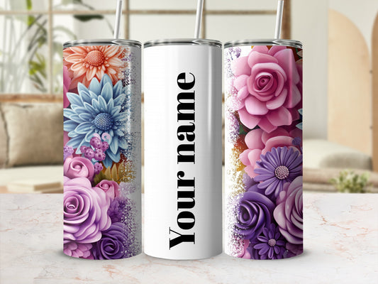 Personalized Floral Tumbler with Custom Text Option