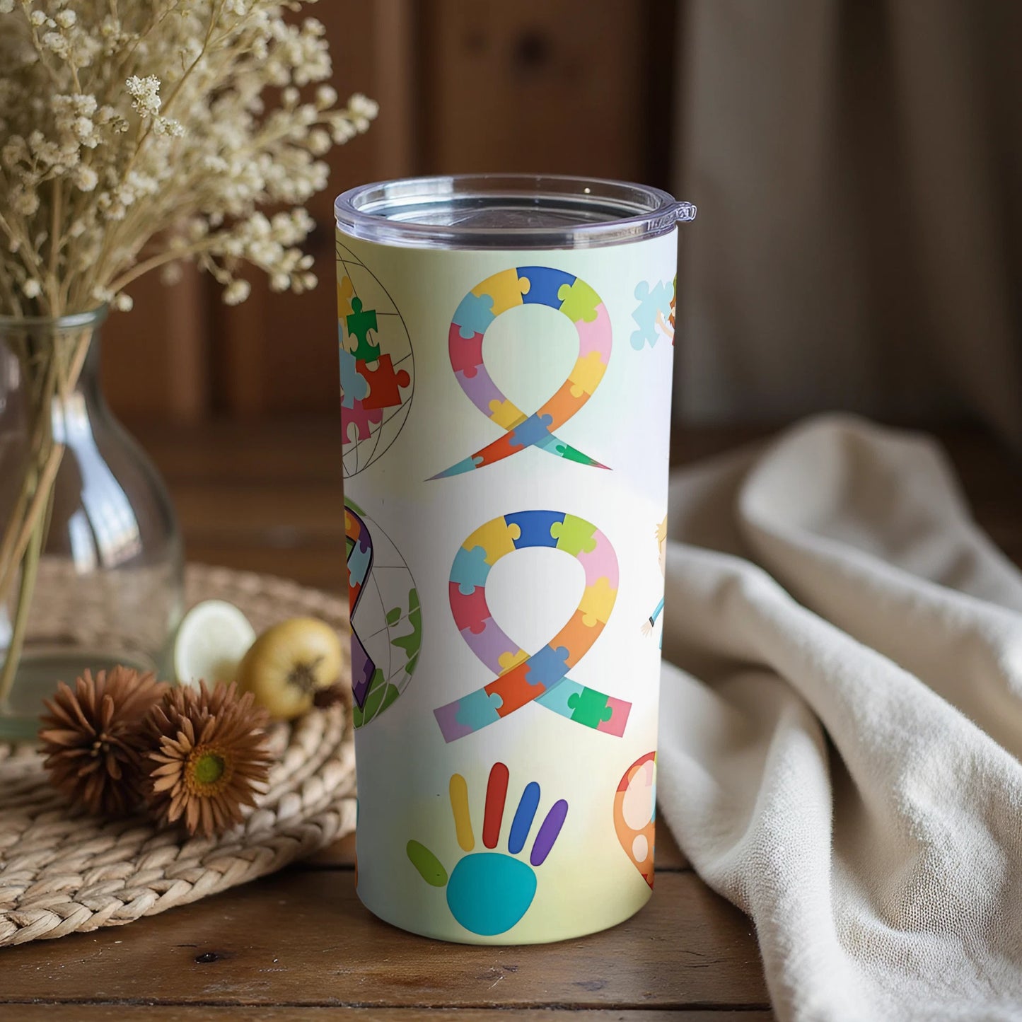 Colorful Autism Awareness Puzzle Design Tumbler