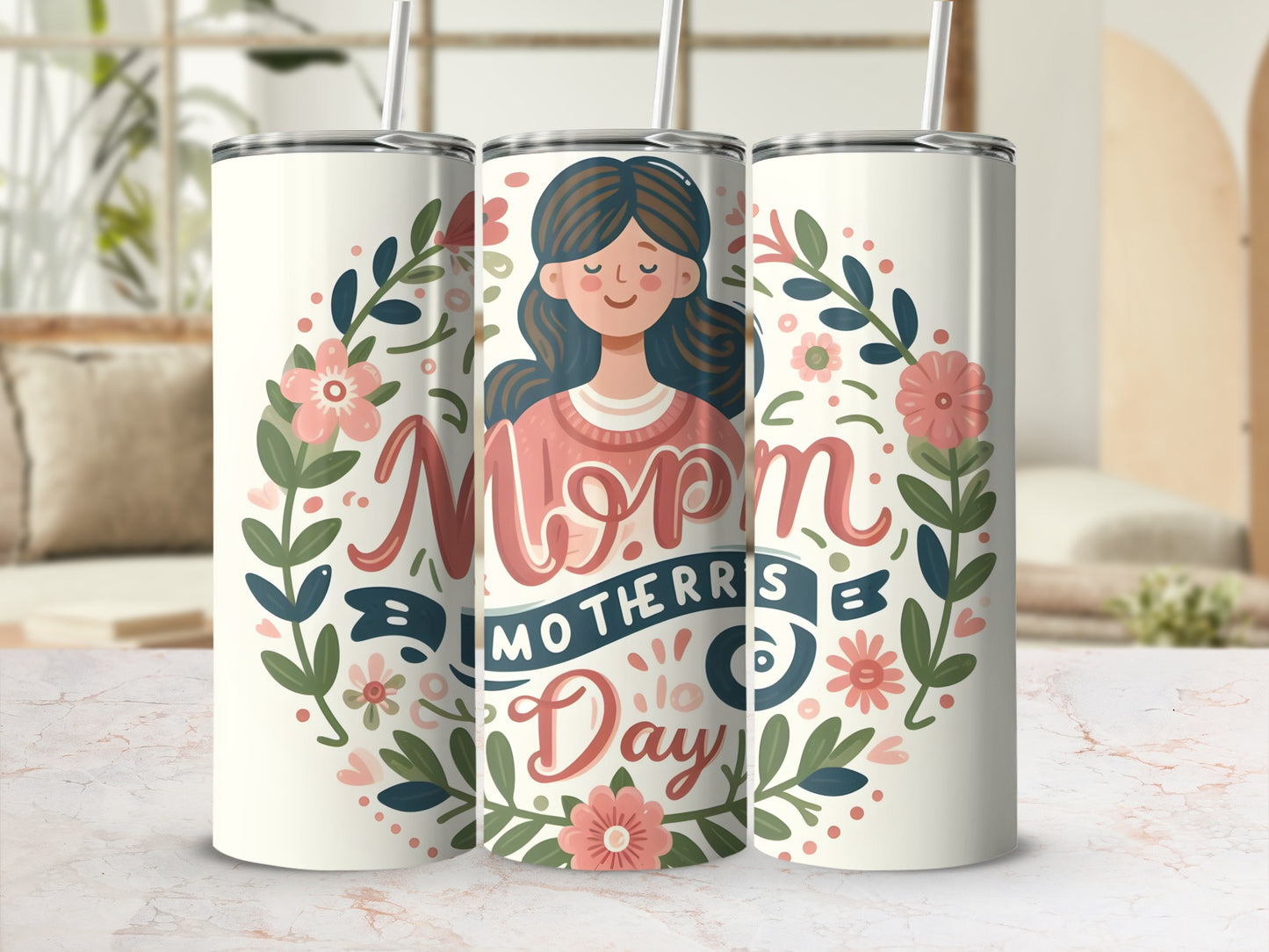 Happy Mothers Day Mom Floral Design Tumbler Cup