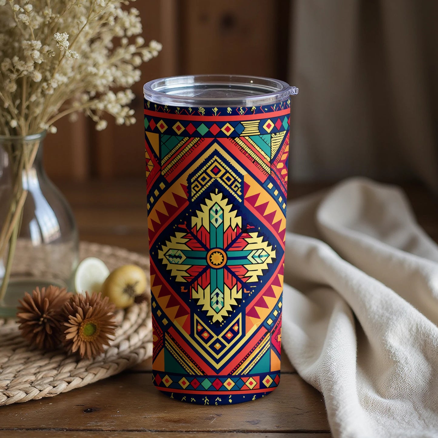 Vibrant Geometric Patterned Tumbler with Lid Tumbler