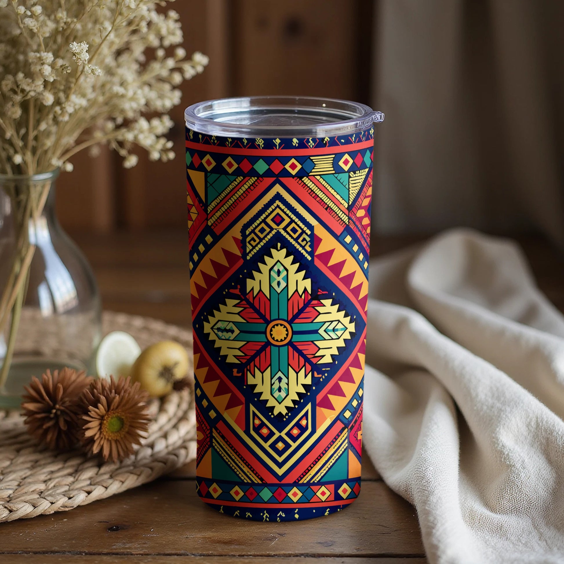Vibrant Geometric Patterned Tumbler with Lid Tumbler