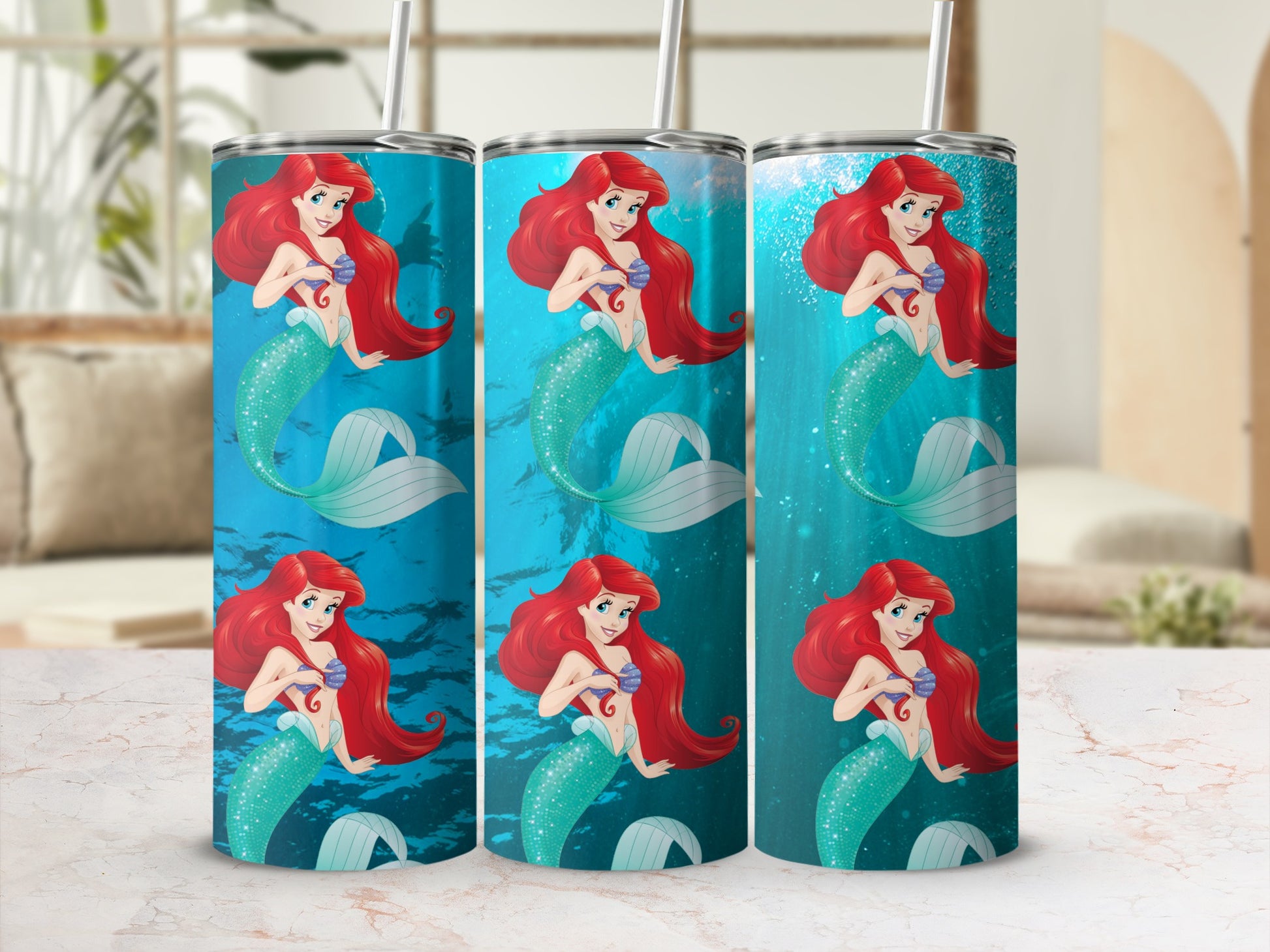 Little Mermaid Themed Tumbler with Straw Accessory