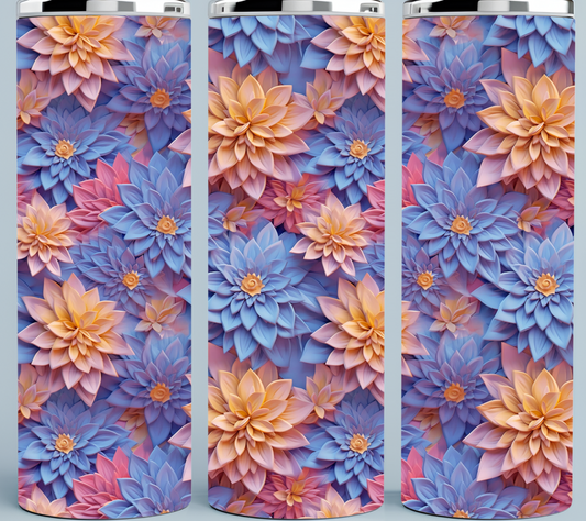 Peach Pink and Blue Flower tumbler