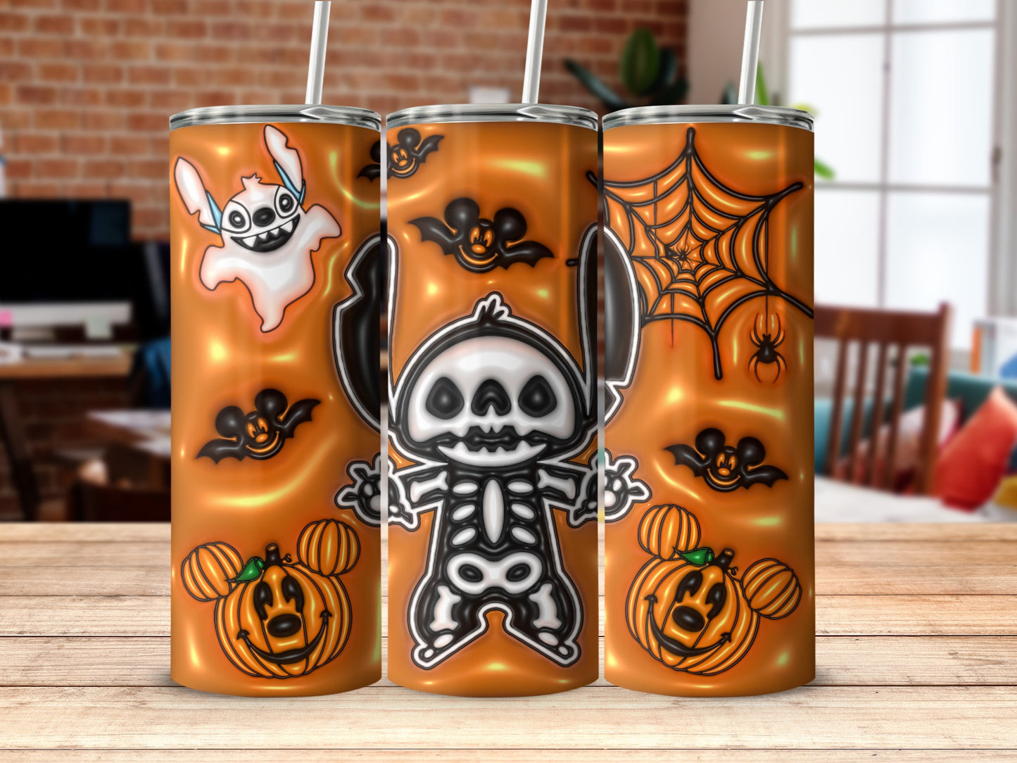 Adorable Halloween Skeleton and Pumpkin Design Tumbler