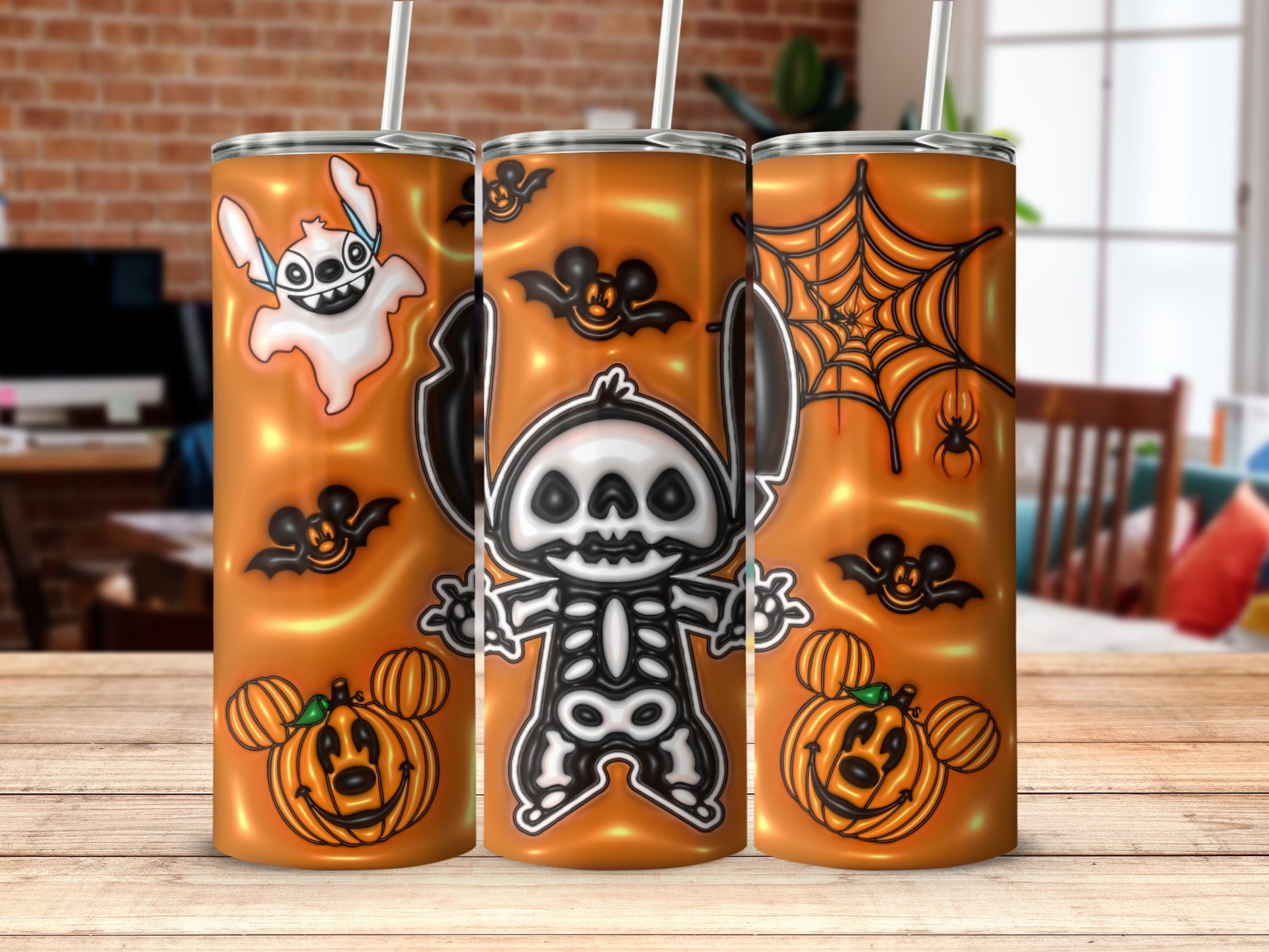Adorable Halloween Skeleton and Pumpkin Design Tumbler