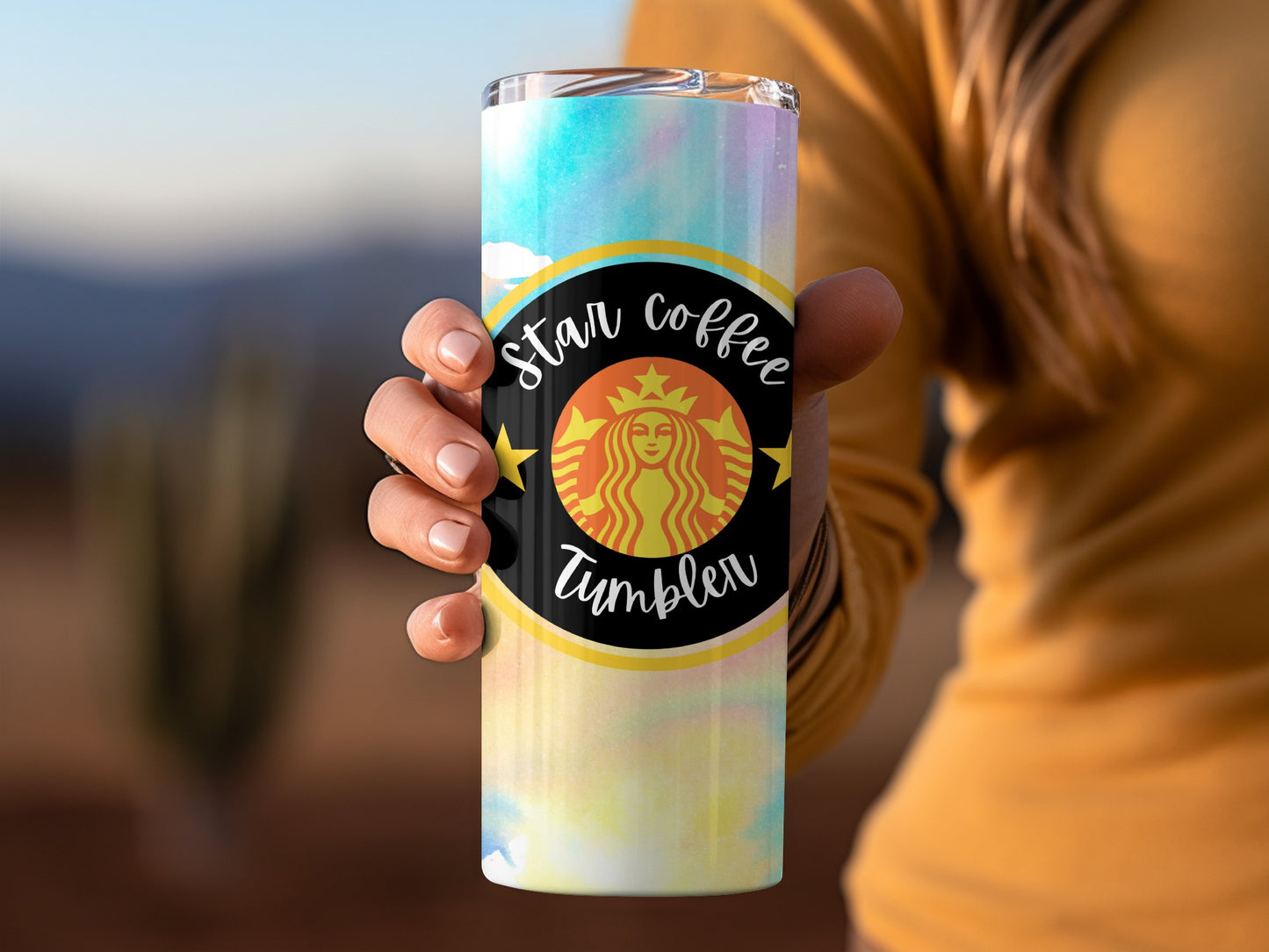 Star Coffee Tumbler with Gradient Background