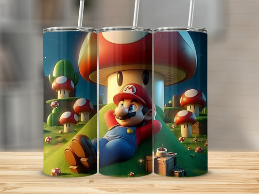 Mario Themed Tumbler with Mushroom Kingdom Design