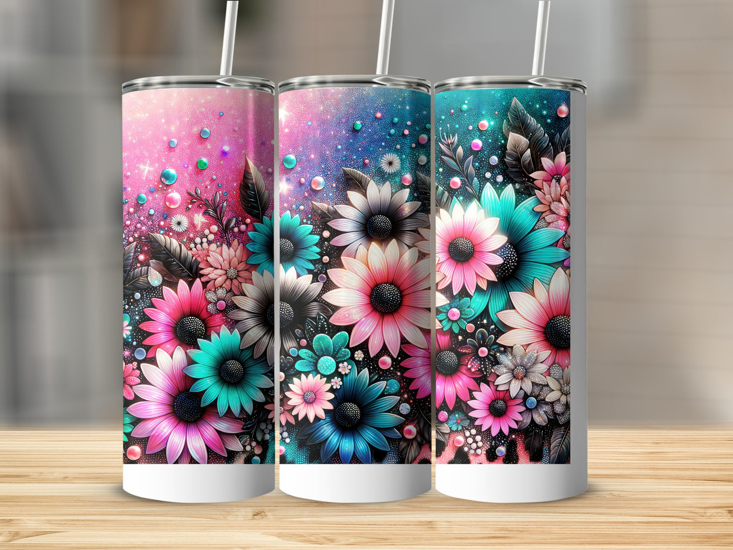 Vibrant Colorful Floral Design Insulated Tumbler Cup