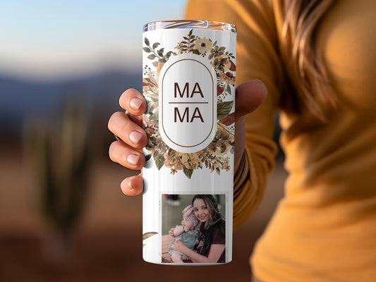 Personalized Mama Floral Tumbler with Custom Photo