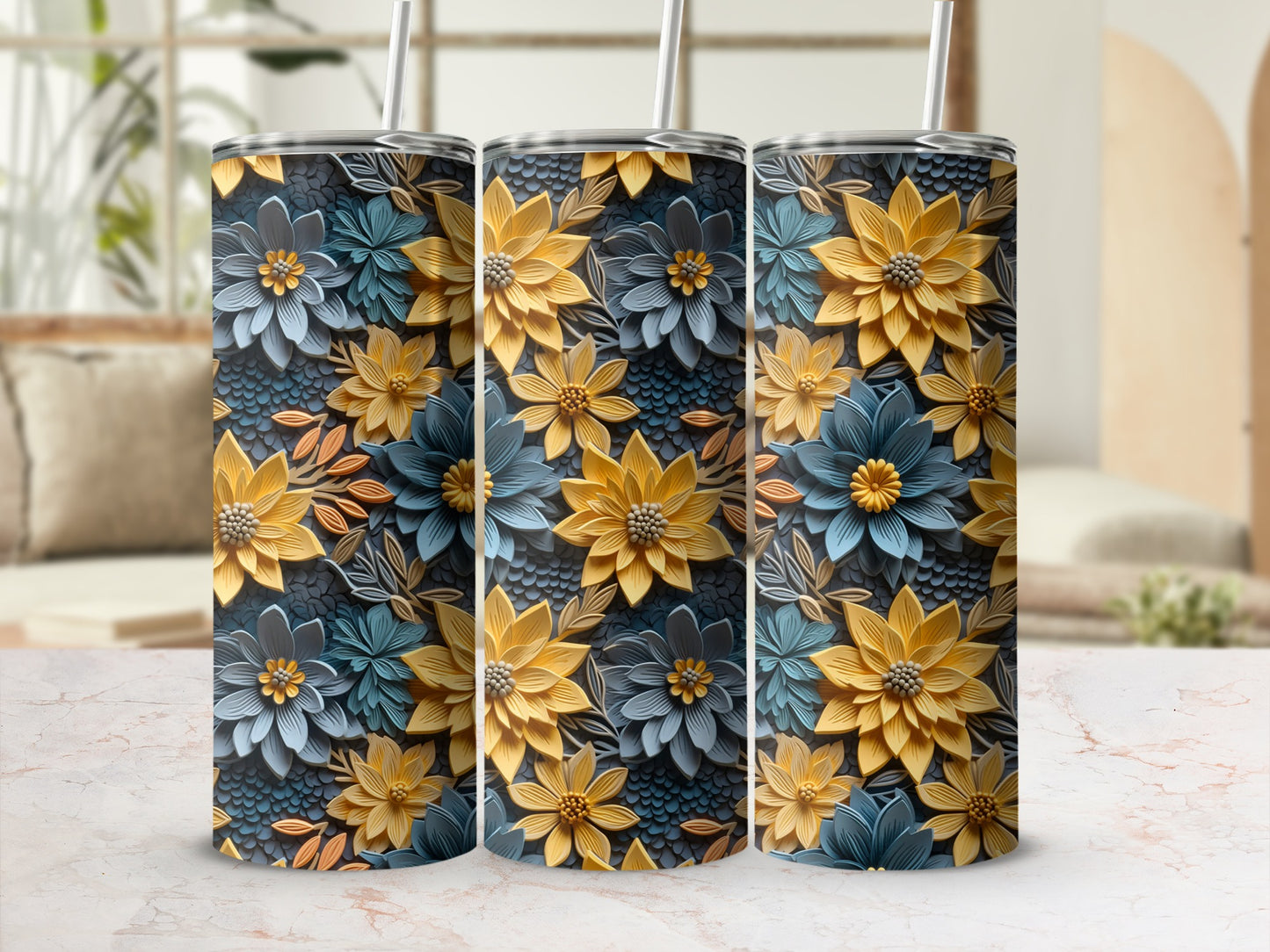 Vibrant Floral Design Tumbler with Straw Tumbler