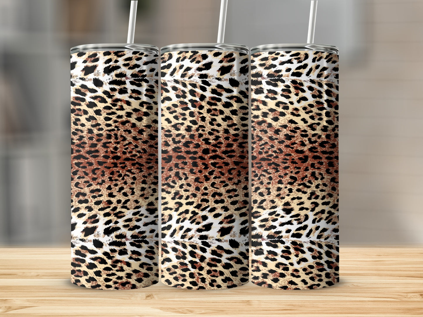 Leopard Print Tumbler with Straw Insulated Drinkware