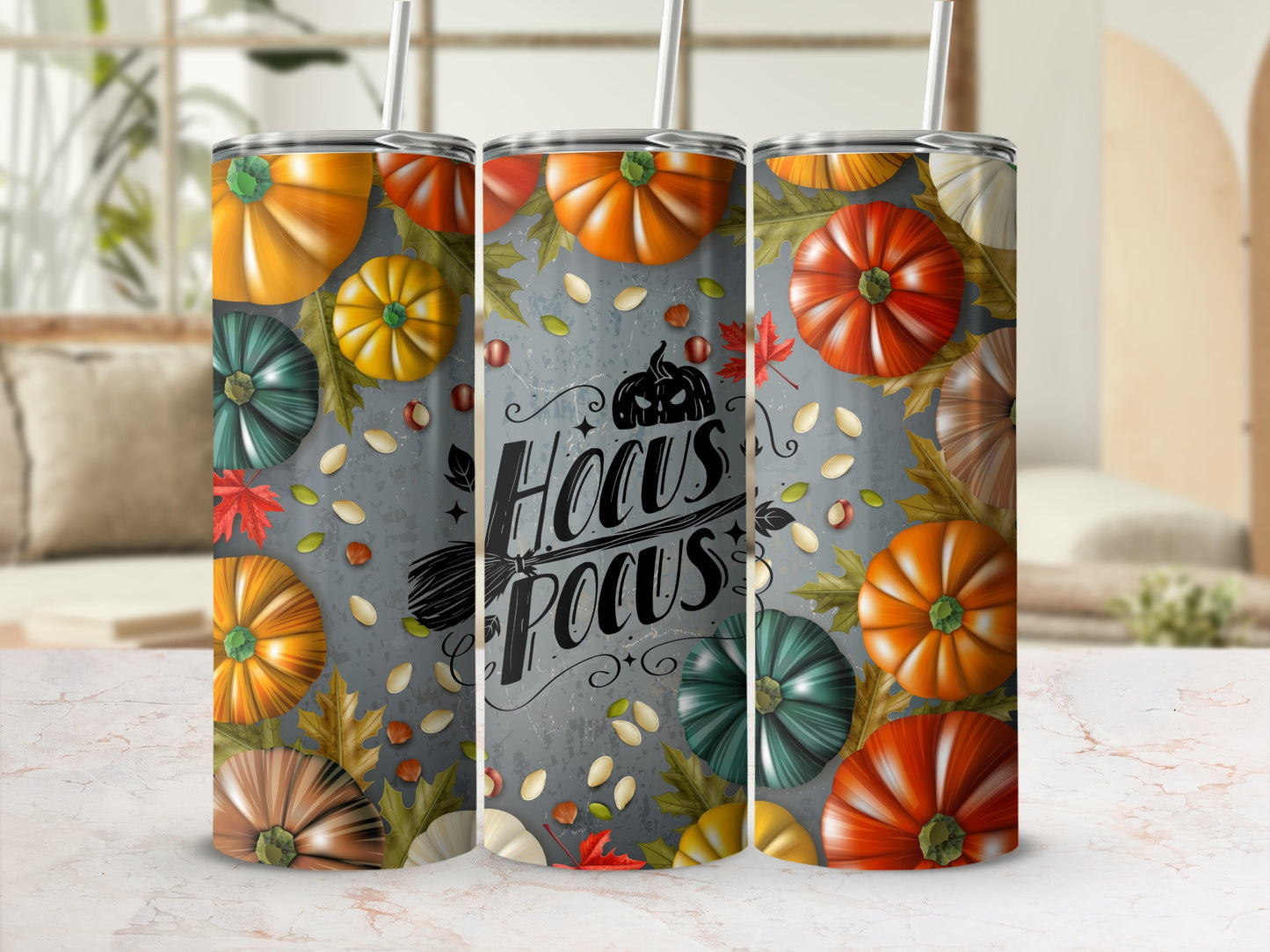 Hocus Pocus Pumpkin and Fall Leaves Tumbler