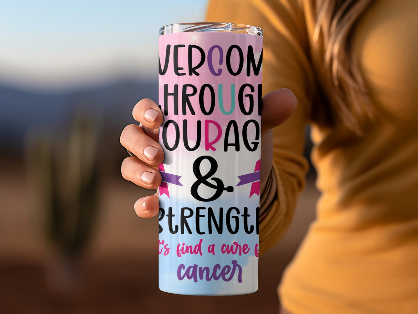 Overcome Through Courage and Strength Tumbler