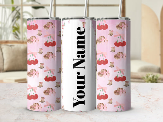 Personalized Cherry Cowboy Hat Pink Themed Tumbler