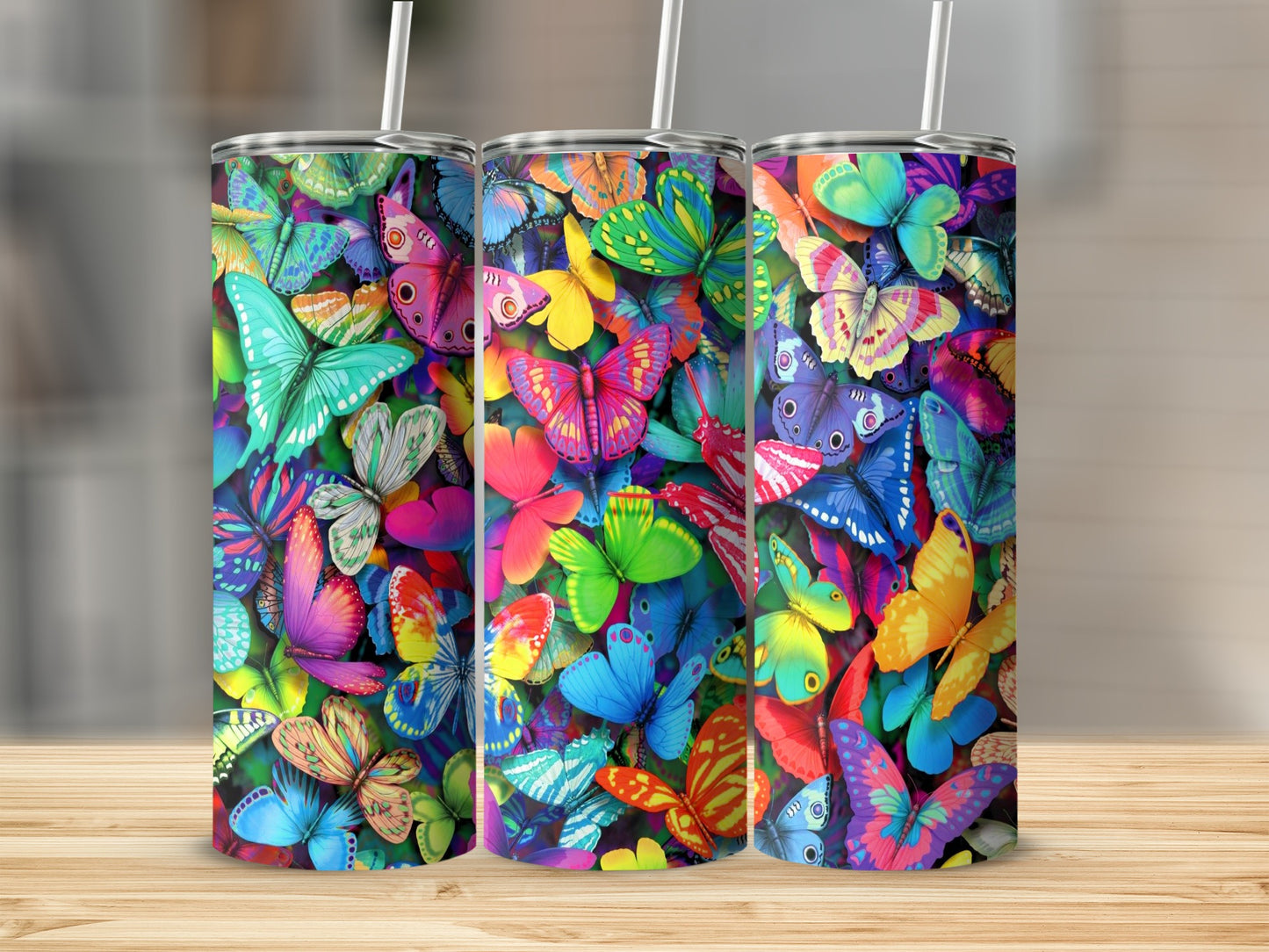 Colorful Butterfly Crowd Art Image Graphic Design Tumblers
