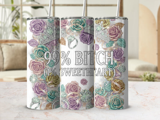Humorous Floral and Diamond Design Stainless Steel Tumbler