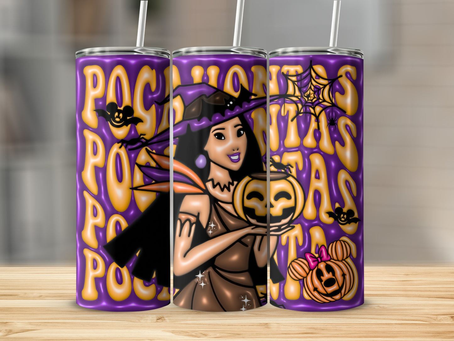 Pocasontas Witch Holding Pumpkin Halloween-Themed Tumbler