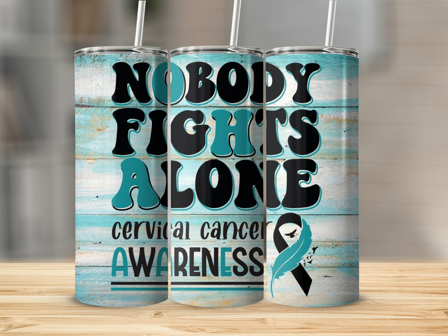 Nobody Fights Alone Cervical Cancer Awareness Tumbler