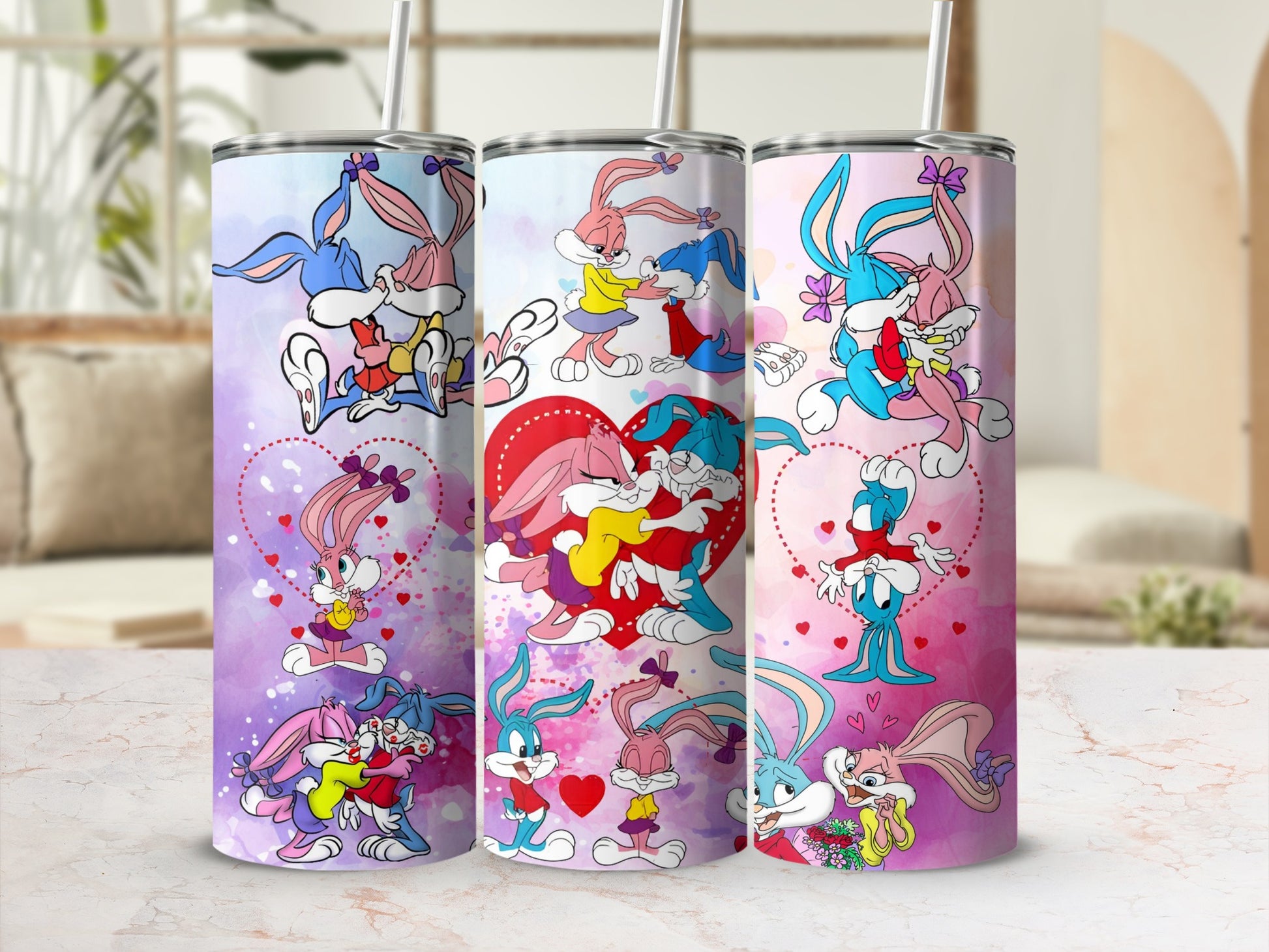 Cute Cartoon Bunny Love Design Insulated Tumbler
