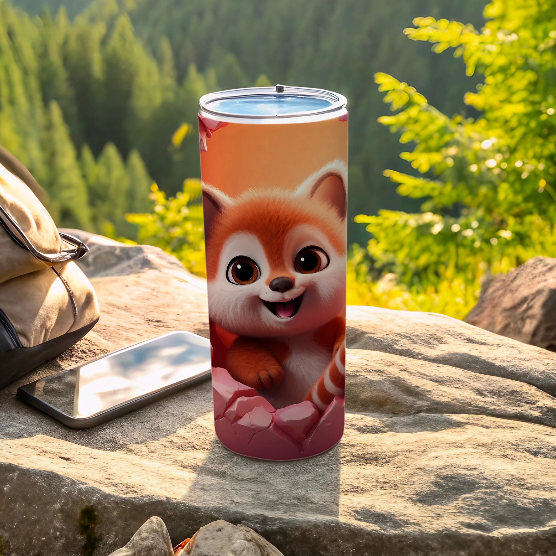 Cute Fox Character Print Tumbler for Outdoor Adventures