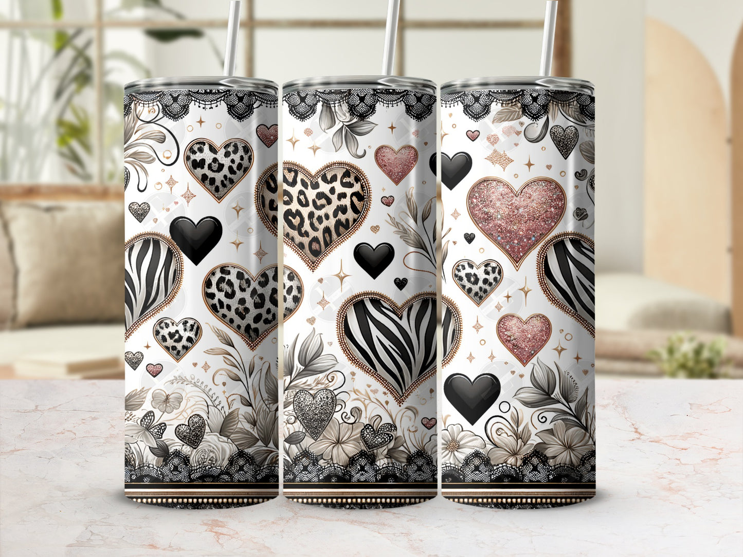 Leopard Zebra Glitter Hearts Black Lace Floral Design product type