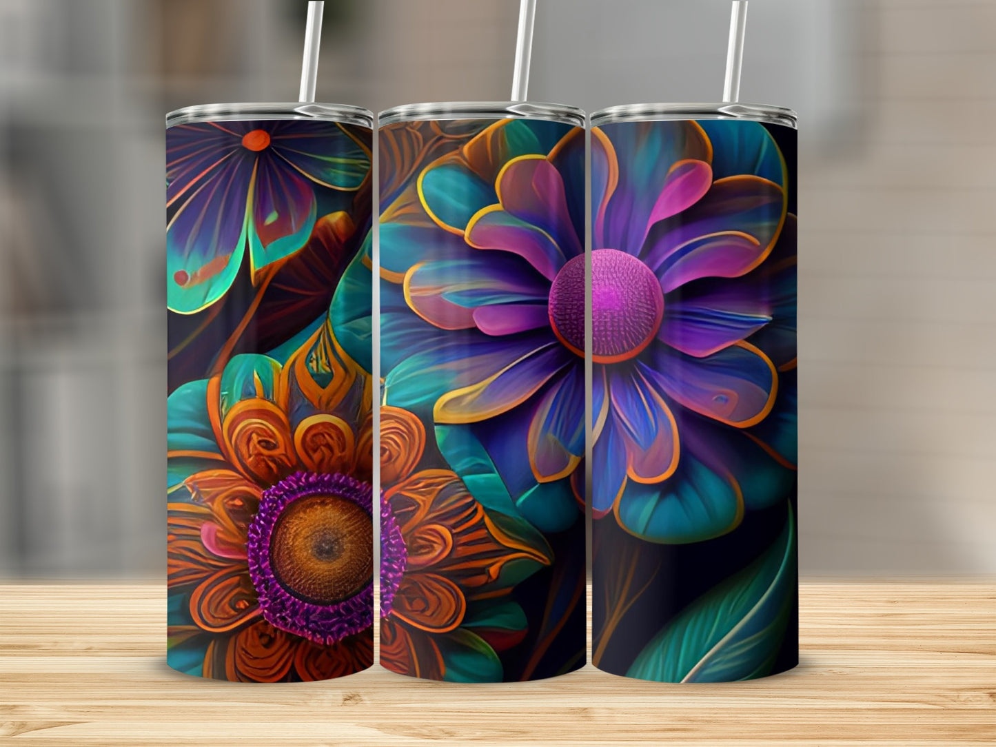 Vibrant Colorful Floral Design Stainless Steel Tumbler