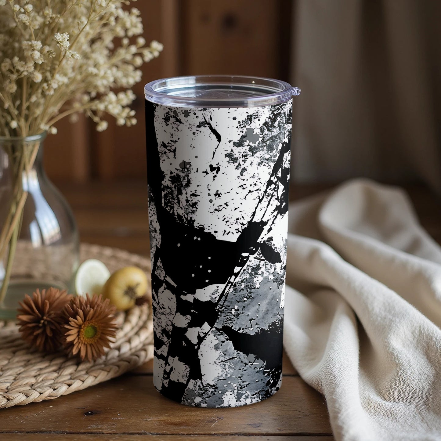 Abstract Black and White Artistic Tumbler Cup Design