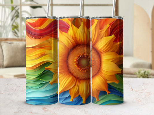 Sunflower with colorful abstract background on a tumbler.