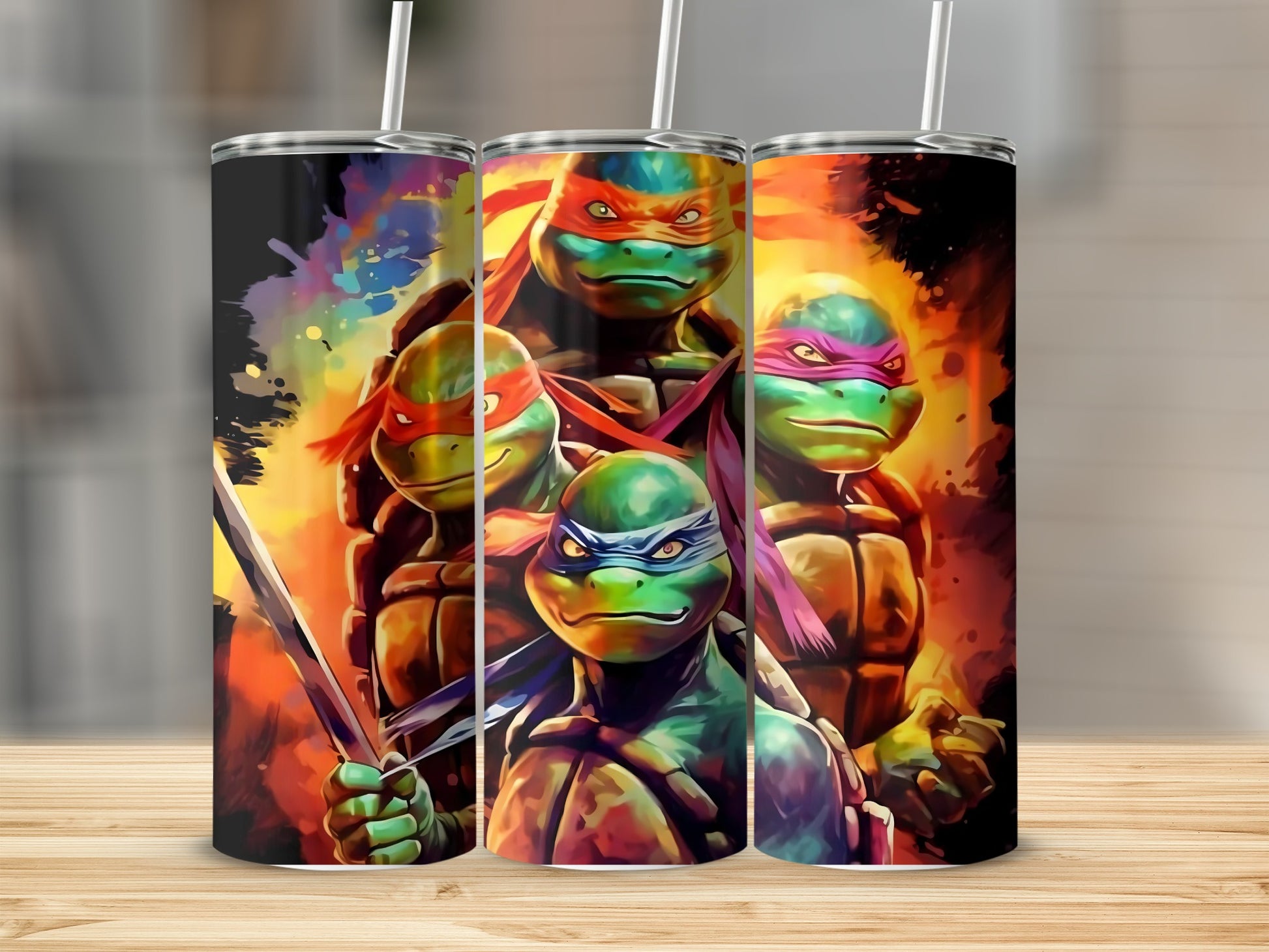 Vibrant Turtle Warriors Scene Insulated Tumbler Cups