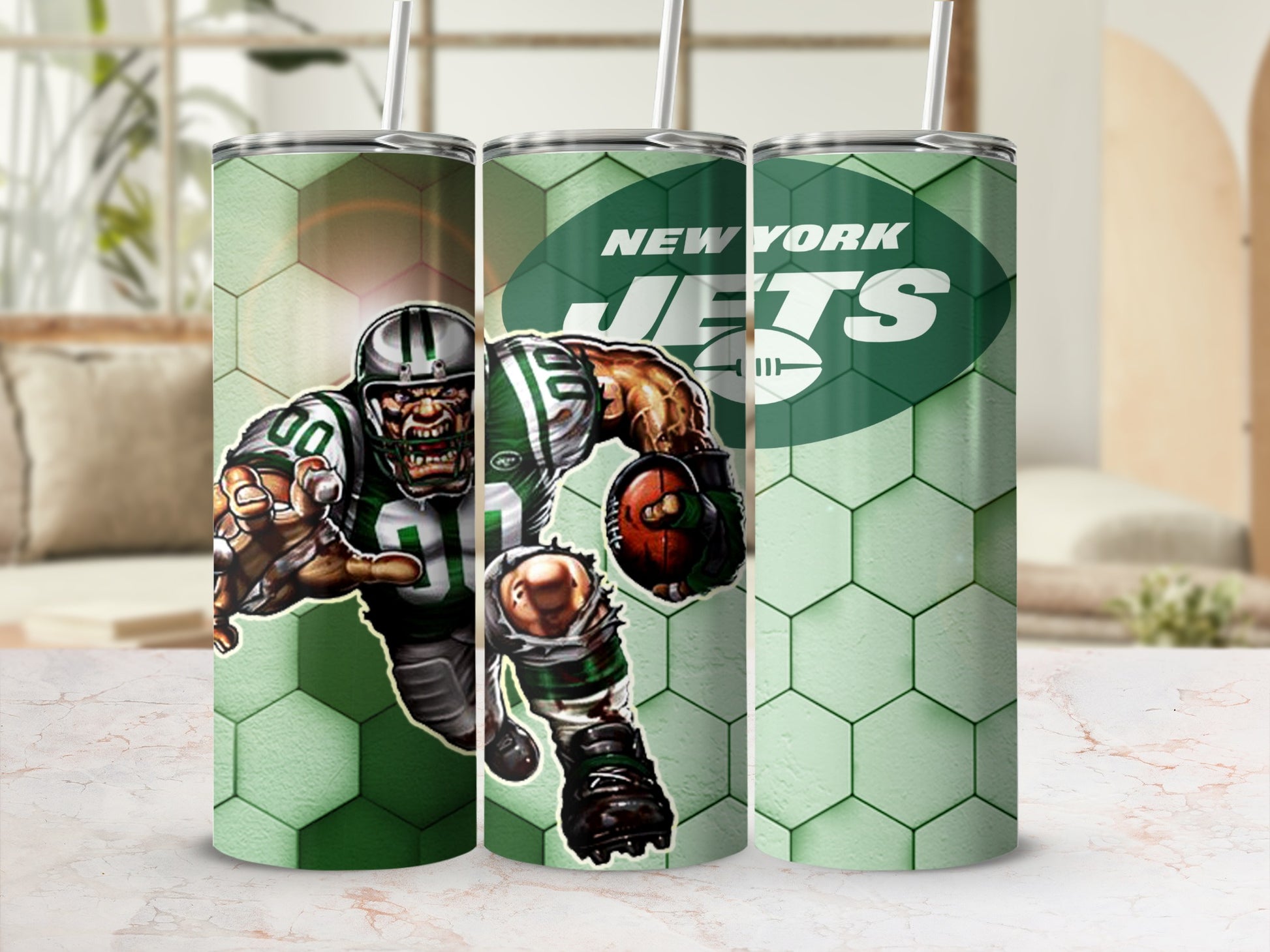 New York Jets Hexagon Design Tumbler Football Art