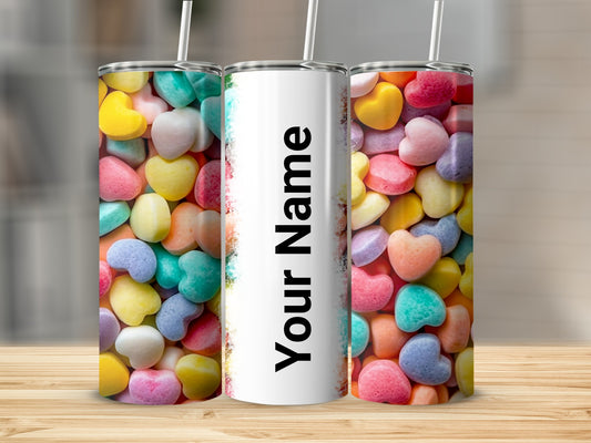 Personalized Colorful Heart Pattern Tumbler with Name