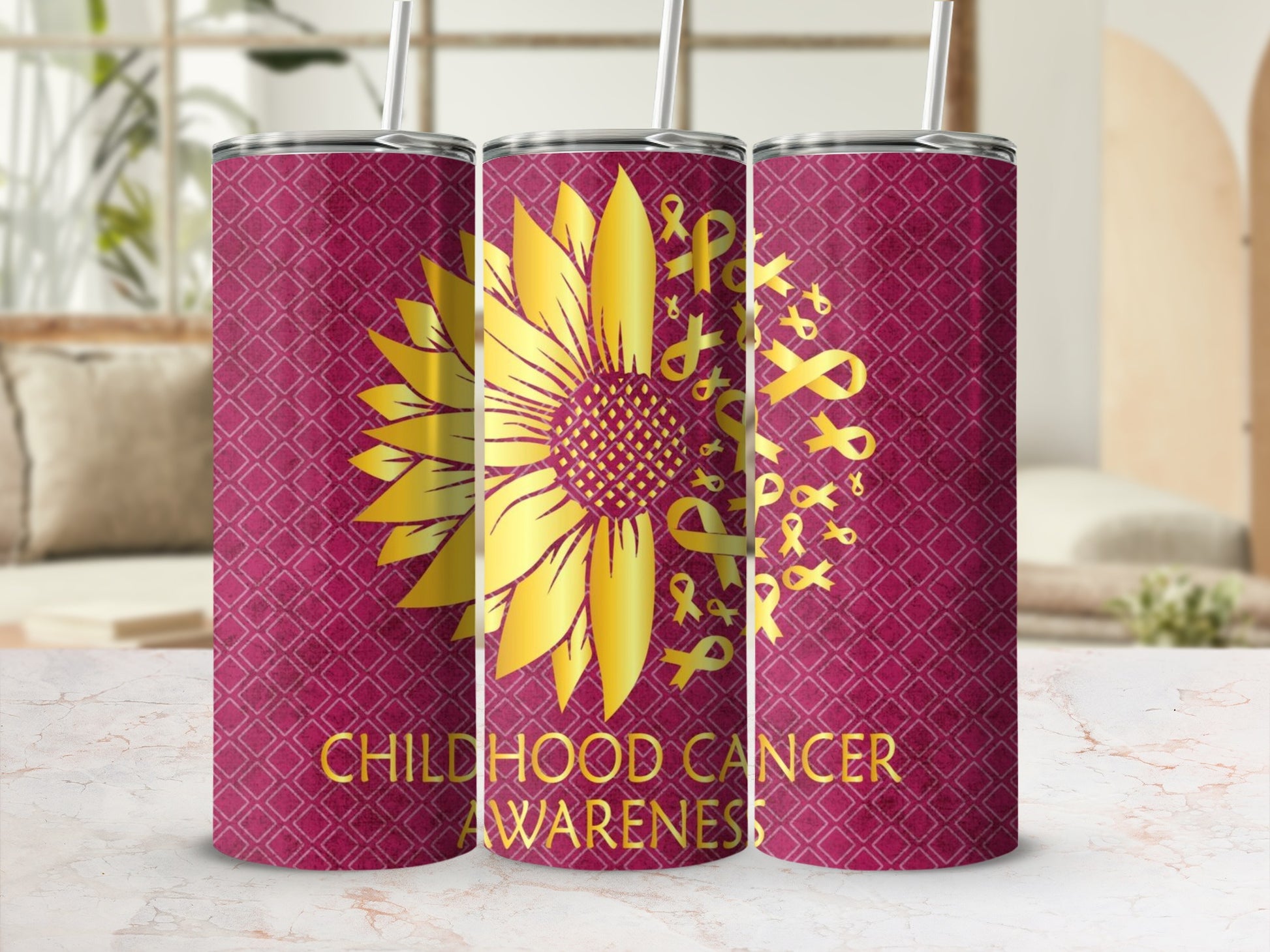 Childhood Cancer Awareness Sunflower Tumbler Cup