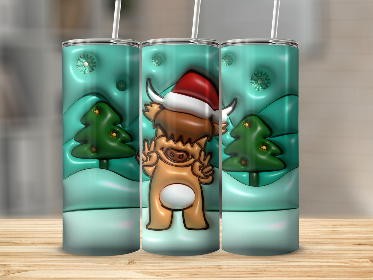 Cute Santa Hat Bear With Christmas Tree Tumbler Product