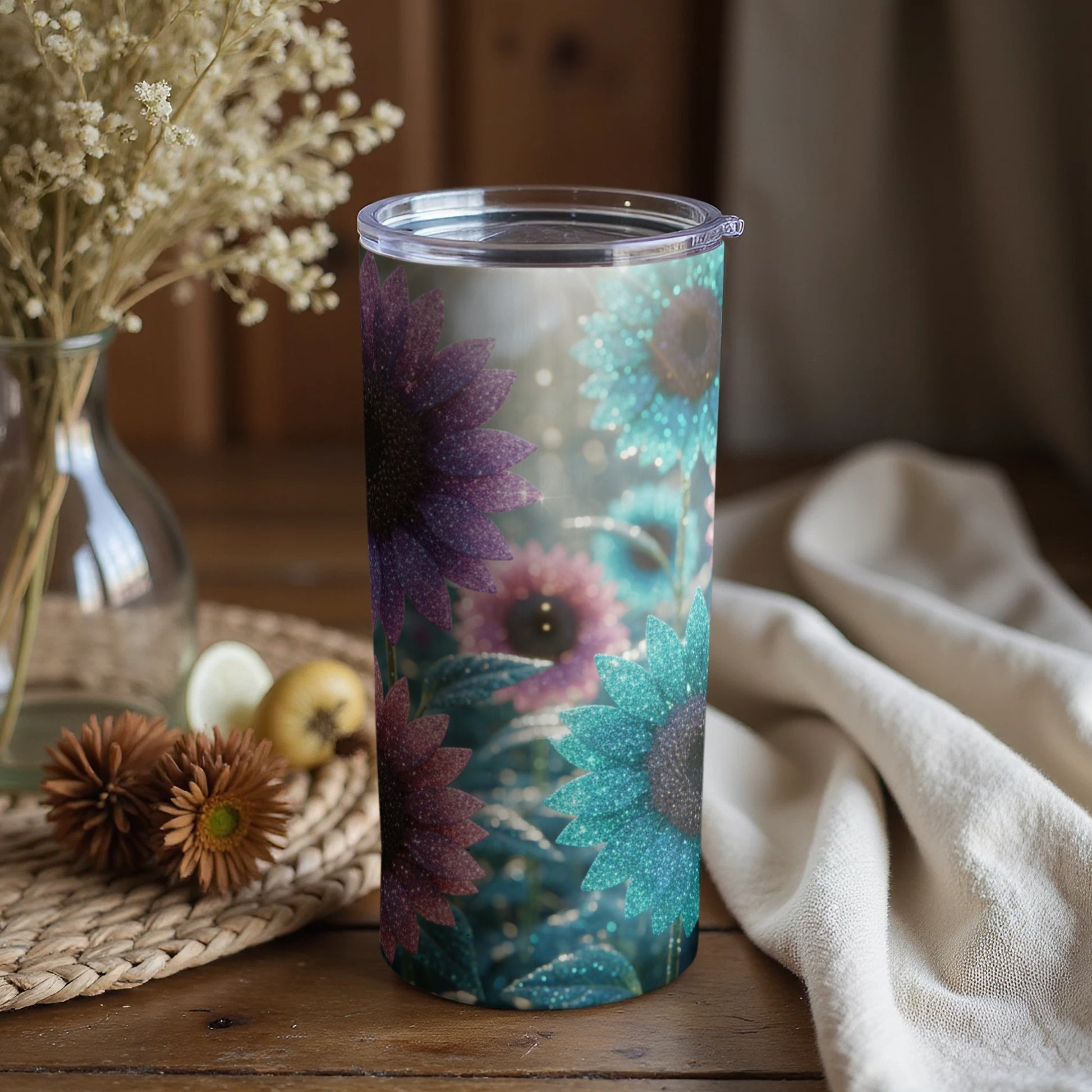 Sparkling Colorful Sunflowers Insulated Tumbler