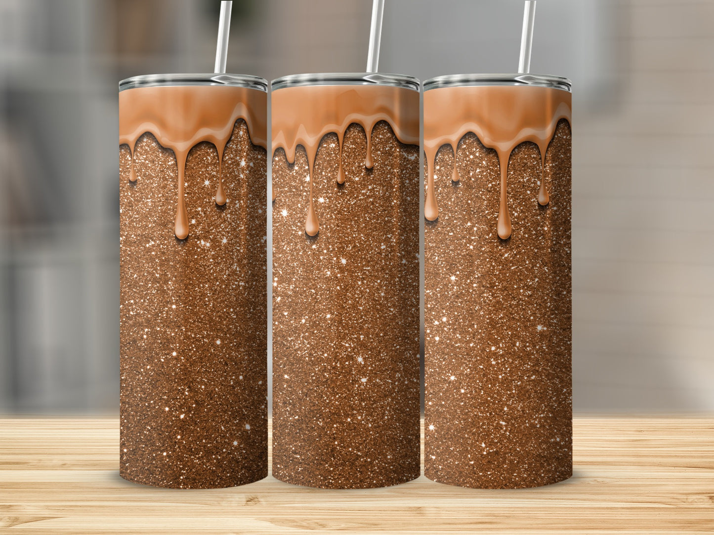 Glittering Caramel Drip Design Travel Tumbler